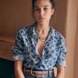Sezane Pierro Shirt in Blue Peonies 36 USA 4